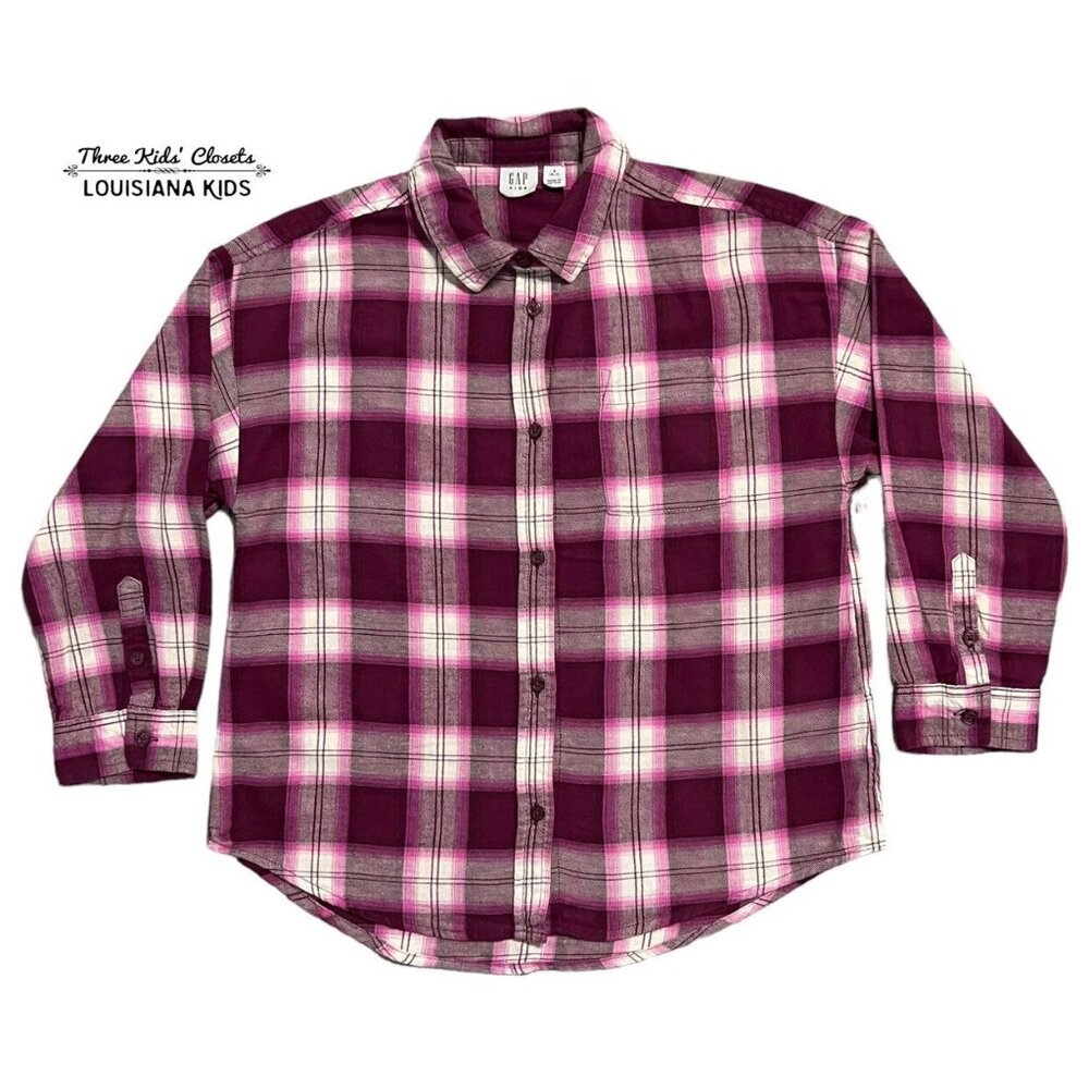 Gap Kids S (6-7Y) Pink & Purple Plaid Flannel Shirt - Picture 1 of 4